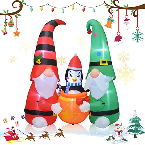5.2 FT Christmas Inflatable Gnomes Carrying Penguin Decoration w/ Built-in LEDs