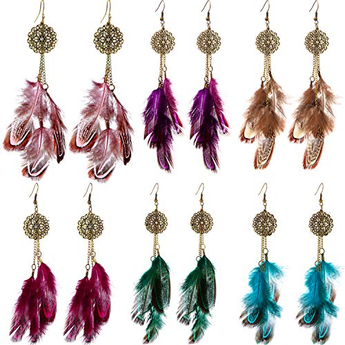 6 Pairs Women Faux Feather Earrings