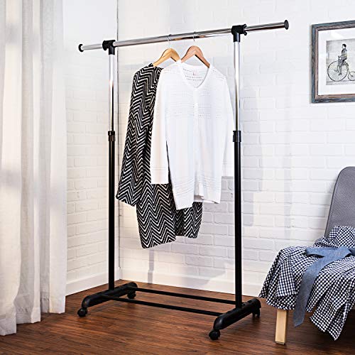 Adjustable Height & Width Rolling Metal Clothes Rack  30 lbs