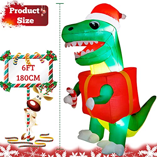 6ft Christmas Inflatables Dinosaur Decorations,  w/ Build-in LEDs