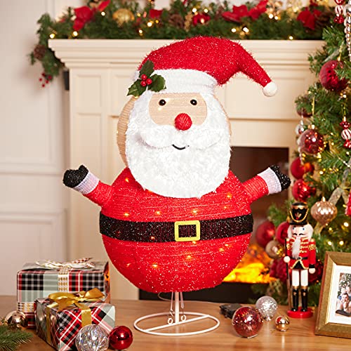 2.5ft Lighted Christmas Santa Claus, Pre-lit w/ 40 LED String Lights, Collapsible Tinsel Light Decoration