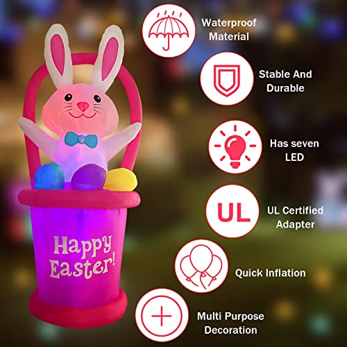 7Ft Built-in Led Easter Bunny w/ Egg & Basket for Home Decoration