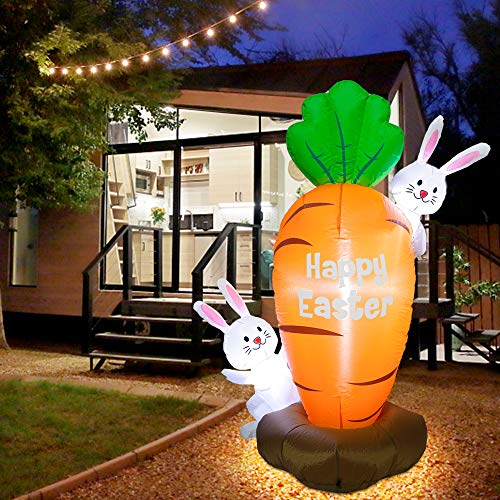 5 ft Easter Inflatable Decoration - Bunnies w/ Giant Carrot & Built In LEDs