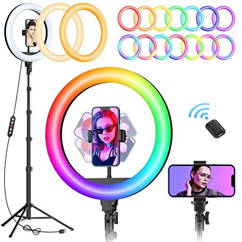 12" RGB Light w/ 63" Tripod Stand, 3 CCT Mode & 39 Color Mode Selfie Ring Light