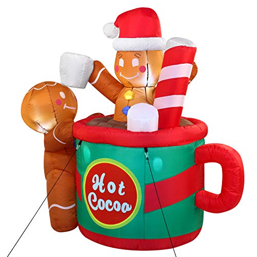 6 FT Tall Gingerbread Man in Hot Cocoa Mug Inflatable w/ Build-in LEDs