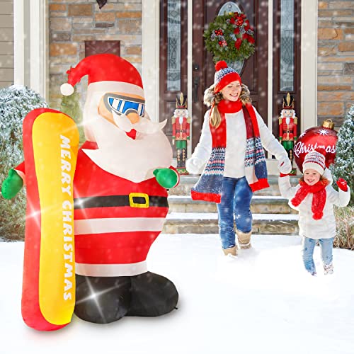 7FT Inflatable Santa Claus w/ "Merry Christmas" Ski, Lighted Christmas Decoration