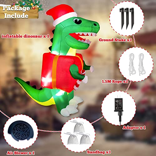 6ft Christmas Inflatables Dinosaur Decorations,  w/ Build-in LEDs