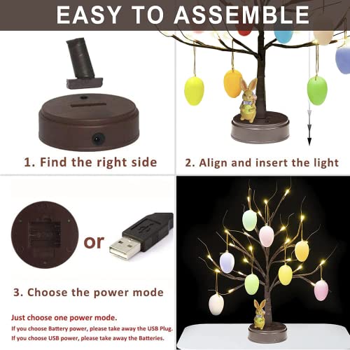 LED Lighted Tree 21 Inch Tabletop Easter Tree Lights w/ Easter Eggs Bunny Ornaments