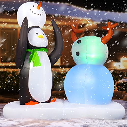 7 FT Christmas Inflatable Penguins with Snowman