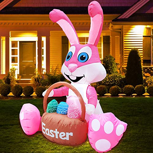 3.5 Foot Inflatables Bunny Easter Decorations w/  Led Lighted Tether Stakes