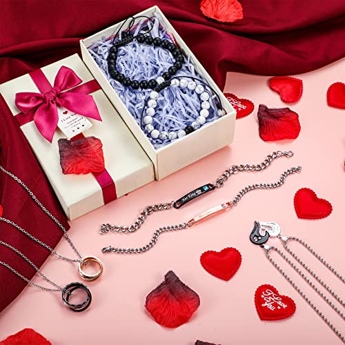 8 Pieces Couple Necklace Bracelet Matching Set for Women Men