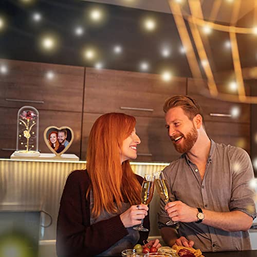 Rose Flower in Glass Dome & Photo Frame for Valentines/Anniversary Gift