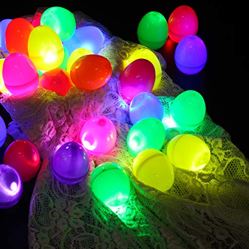48 Pcs Pre-filled Glow in Dark Easter Eggs w/ Bright Finger Lights for Kids Easter Eggs Hunt