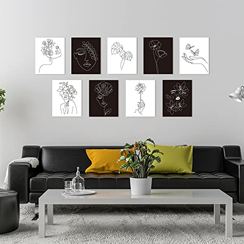 9 Sets Aesthetic Wall Art Abstract Minimalist Line Black White Prints Art Poster 8x10 inch