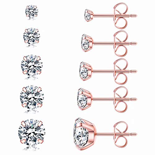 5 Pairs Stud Earrings Set, Hypoallergenic 3-8mm