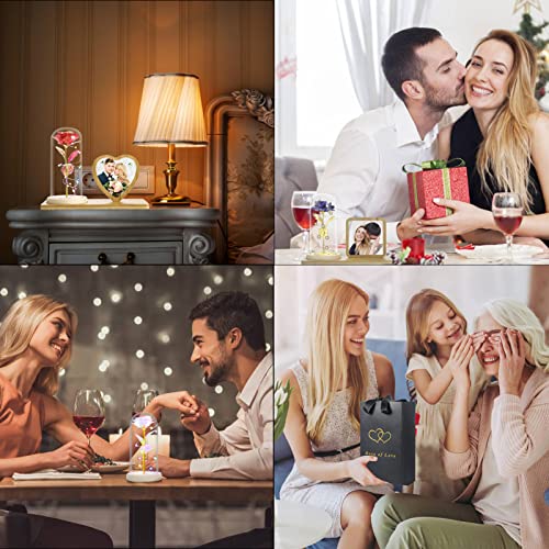 Rose Flower in Glass Dome & Photo Frame for Valentines/Anniversary Gift