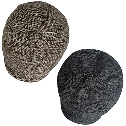 2 Pack Newsboy Hats for Men Classic 8 Panel Wool Blend