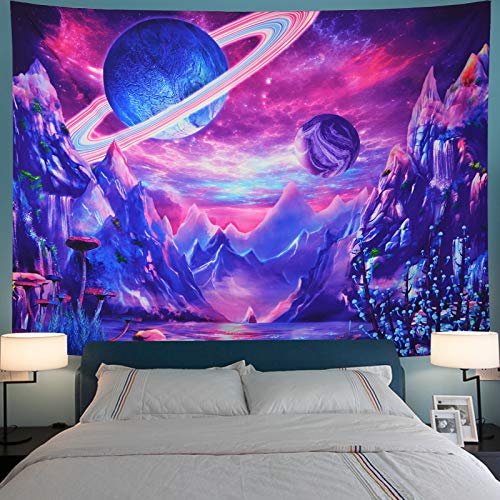 Planet Tapestry Trippy Mountain  Psychedelic Galaxy Space 59.1 x 51.2 Inch