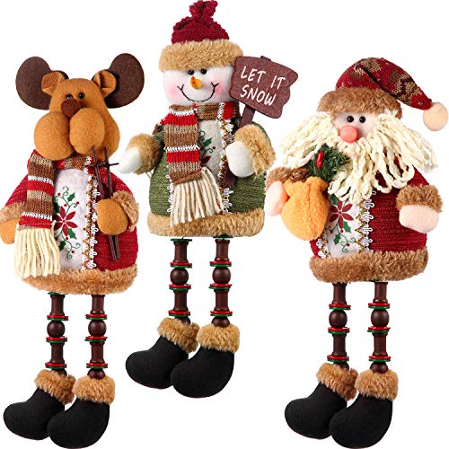 3 Pieces Christmas Sitting Santa Claus Snowman Reindeer Christmas Ornament Long Legs