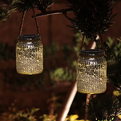 2 Pack,20 LED Solar Mercury Glass Mason Jar Hanging  Christmas Lights