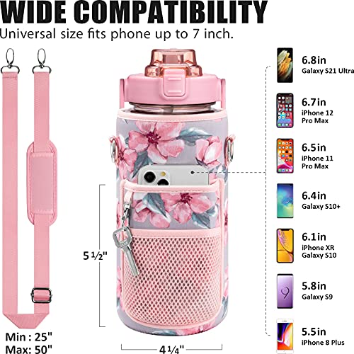 Half Gallon Motivational Water Bottle w/ Sleeve & Strap 64 OZ
