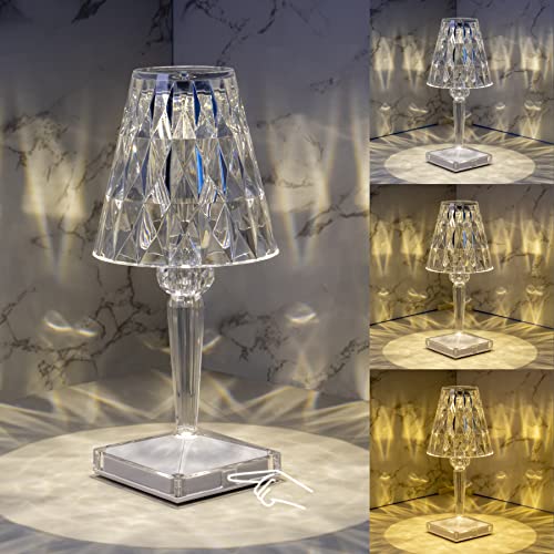 Crystal Table Lamp, 3-Way Dimmable  Touch Control USB Rechargeable Cordless