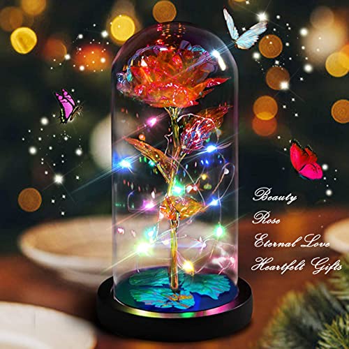 Enchanted Galaxy Light Up Butterfly Rose  Gifts in Glass Dome