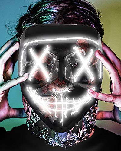 Scary Halloween Mask, LED Light up Mask Cosplay, Glowing in The Dark Mask Costume 3 Lighting Modes