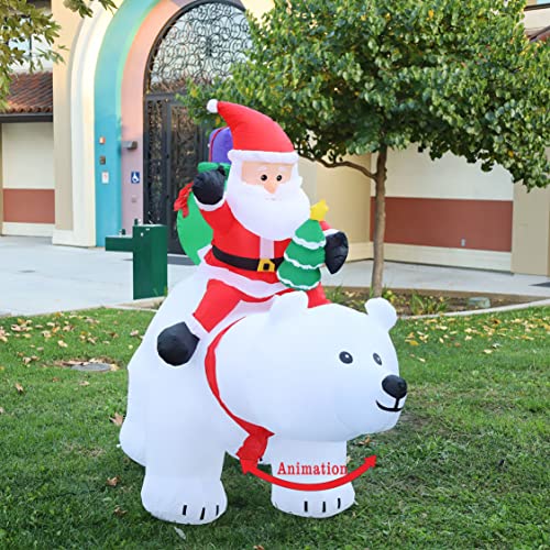 6 FT Christmas Inflatables Santa Clause Riding The Polar Bear w/ Shaking Head