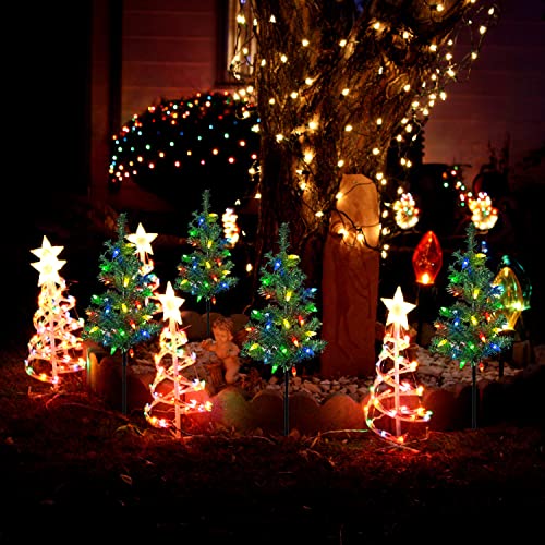 4-Pack Solar Christmas Tree Garden Stake Lights Decoration