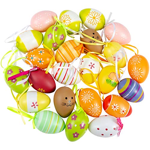 24 Pcs Plastic Easter Egg Hanging Ornament - 2.3"  (Random Style)