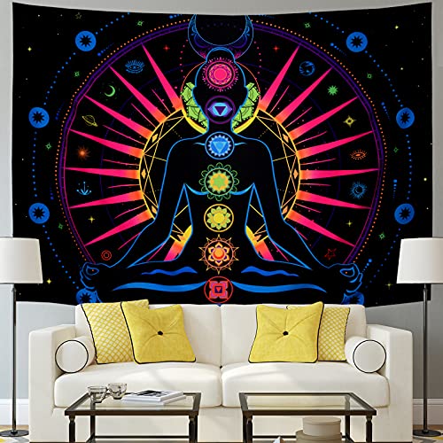 Psychedelic Colorful Seven Chakra Yoga Galaxy Stars Tapestry