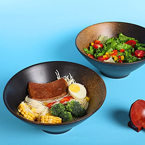 2 Sets Ceramic Japanese Ramen Bowl Set 60 Ounce, / Matching Spoons & Chopsticks