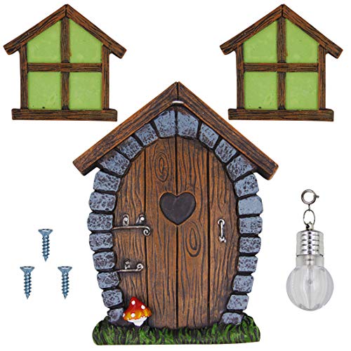 Fairy Gnome Home Miniature Window & Door w/ Litter lamp for Trees Decoration - Glow in Dark