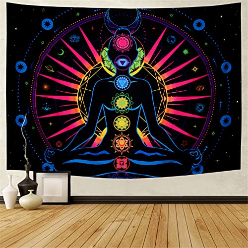 Psychedelic Colorful Seven Chakra Yoga Galaxy Stars Tapestry