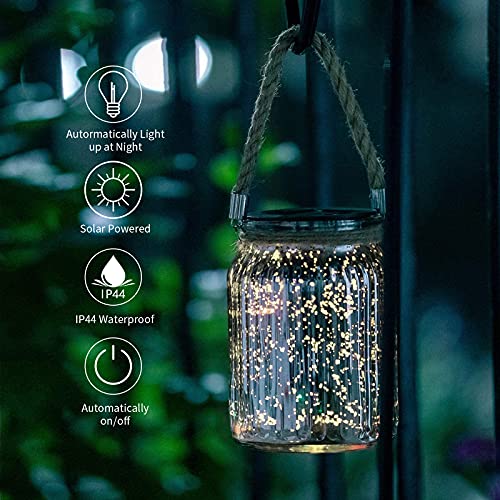 2 Pack,20 LED Solar Mercury Glass Mason Jar Hanging  Christmas Lights