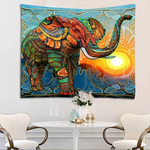 Ethnic Elephant Boho Hippie Bohemian Psychedelic Indian Style Tapestry 60x51 Inch