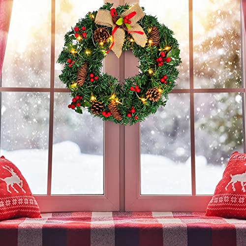 16in Christmas Wreath Front Door Decoration Pre-Lit