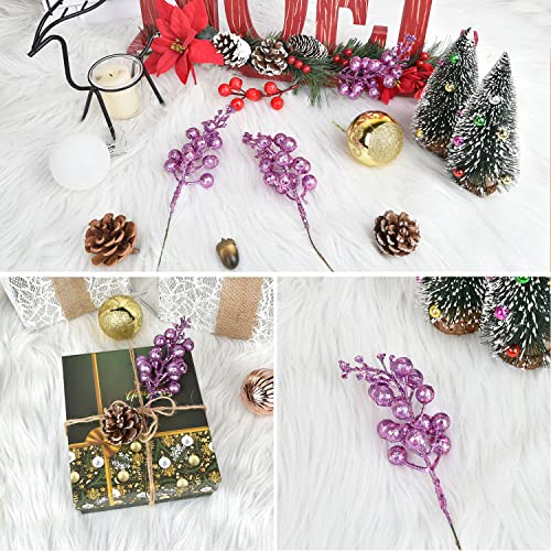 14 Pack Christmas Glitter Berries Stems- 7.8Inch