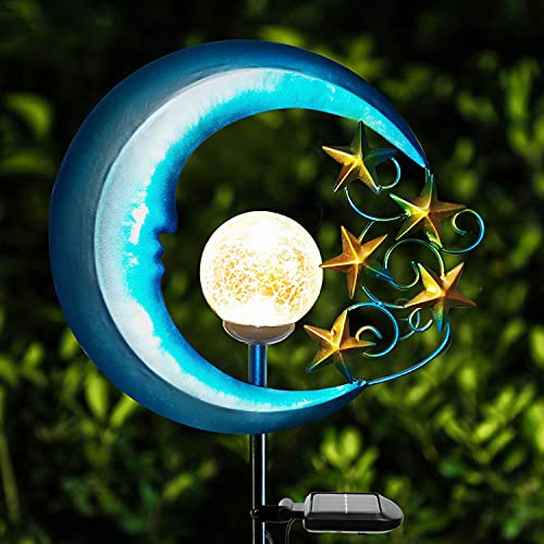 Crackle Glass Globe Moon & Star Solar Lights Outdoor Decoration