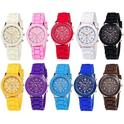 Limited Time Promotional Bundle! 10 Pack Unisex Silicone Band Watch Set Analog Quartz Jelly Colorful Wristwatch Set