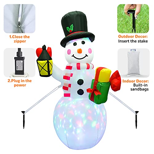 4FT Xmas Snowman Blow Up Decorations w/ Colorful Rotating LED Lights