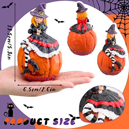 Halloween Little Witch Sitting on a Pumpkin Statue Figurine