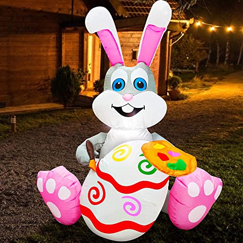 3.5 Foot Easter Inflatables Decorations Bunny Painting Easter Egg w/ LEDs