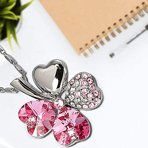 Four Leaf Clovers Heart Crystal Pendant Angel Necklace