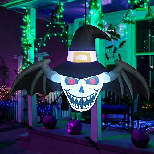 4 Ft Halloween Inflatables  Decoration Winged Demon’s Head w/ LED