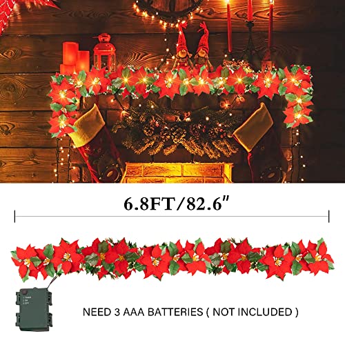 7 FT Christmas Poinsettia Flowers Garland Decoration