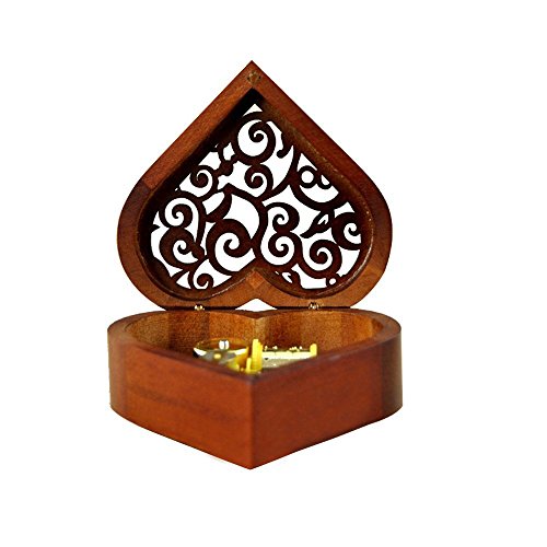 Heart Shaped Vintage Wood Carved Mechanism Musical Box