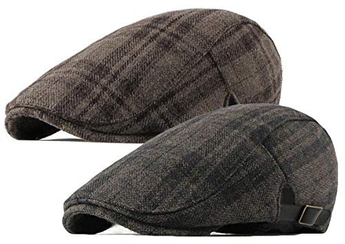 2 Pack Men's Cotton Flat Cap Ivy Gatsby Newsboy Hat (M)