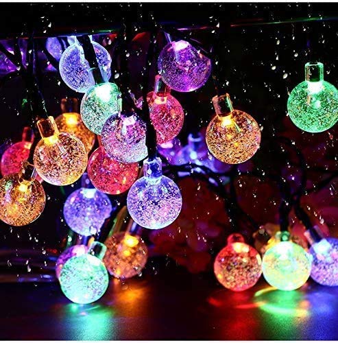 50 LED 24Ft Outdoor String Lights Multi-Colored Waterproof Crystal Ball Fairy Solar String Lights Garden